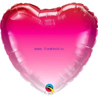 Фольгированный шар 45 см. Сердце омбре красно-розовое