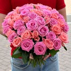 Букет из 51 РОЗОВОЙ розы (России 40 см.)   - 