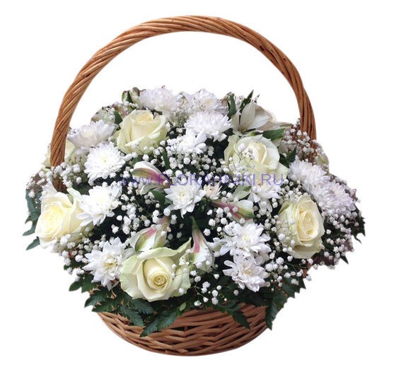 Корзина Жозефина Корзина наполненная розами, хризантемами, альстромериями и гипсофилой