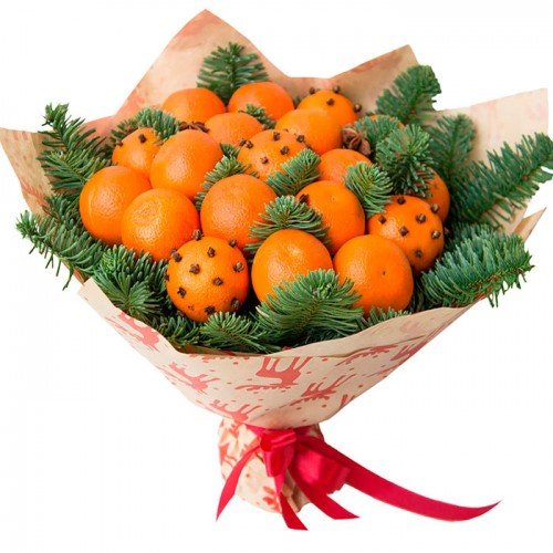 Букет Оранжевое настроение Новогодний букет из мандаринов