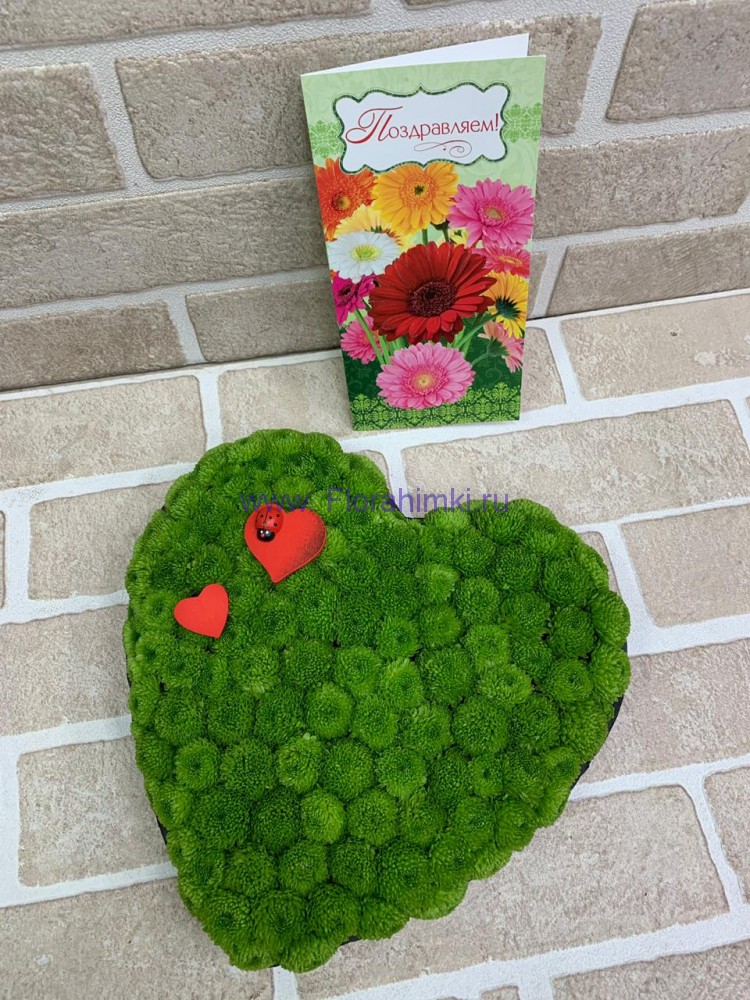 Цветочное сердце Васаби Необычный букет в форме сердца из хризантем.